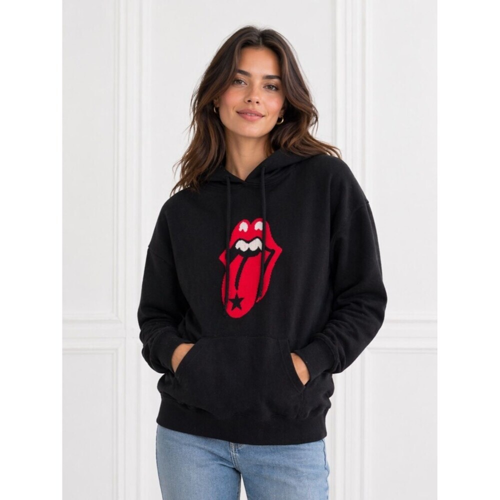 Pink Pineapple 100% Cashmere Rolling Stones Hoodie Sweater Women Size XS $240